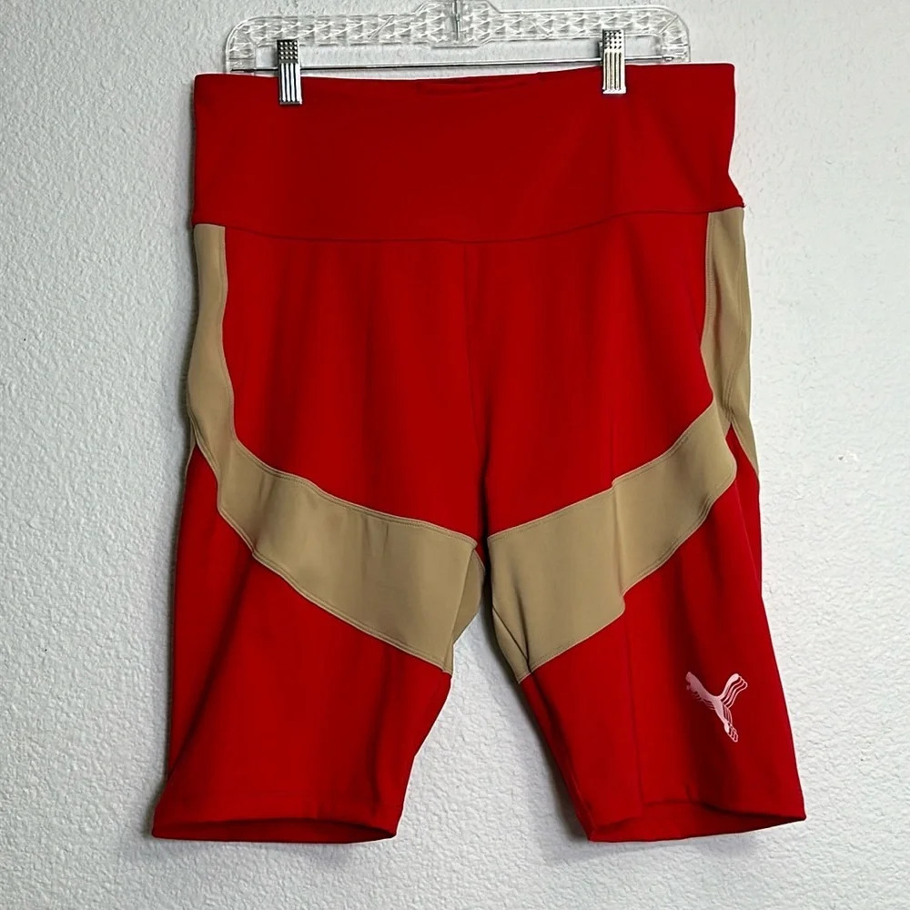 NEW PUMA Biker Shorts Dry Cell Red Tan Size XL Activewear Gym Running Stretchy